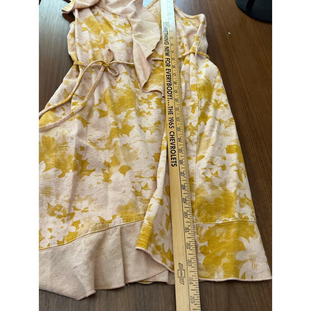 Self Contrast Linen Blend Floral Ruffle Wrap Dress Yellow L NWT - Picture 7 of 7